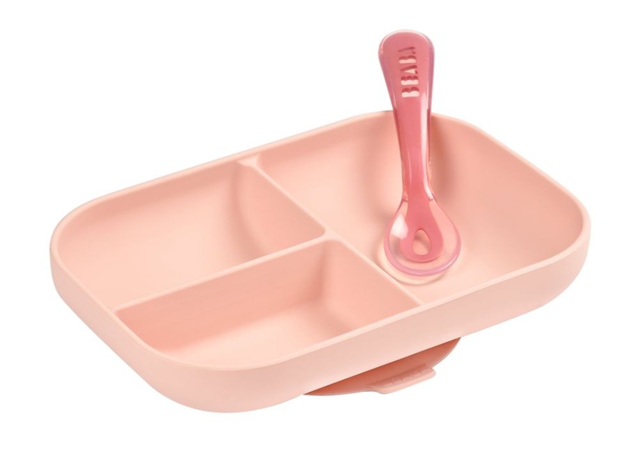 Feeding Beaba | Beaba Silicone Compartment Plate & Spoon - Pink