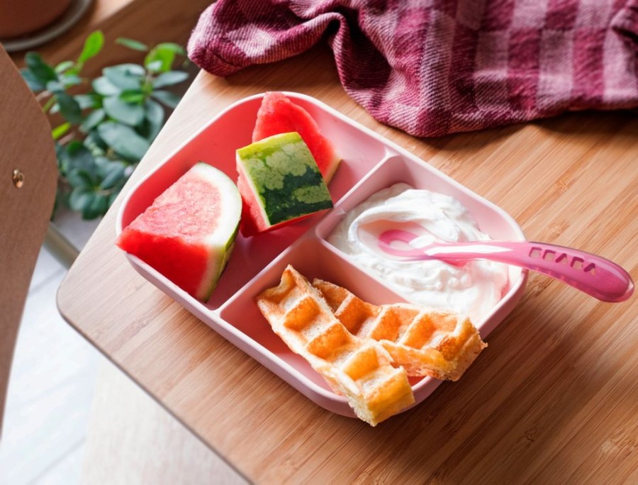 Feeding Beaba | Beaba Silicone Compartment Plate & Spoon - Pink