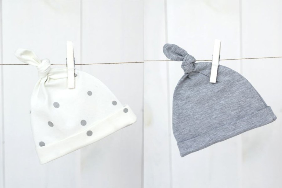 Accessories Sleepee | Baby Knotted Hats - Grey Dots & Melange Grey (2 Pack)