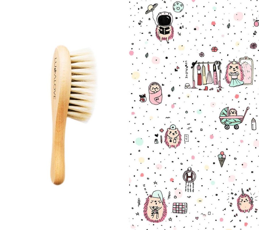 Accessories Lullalove | Cradle Cap Brush With Muslin Cloth- Cute Hedgehog (2 Colours)