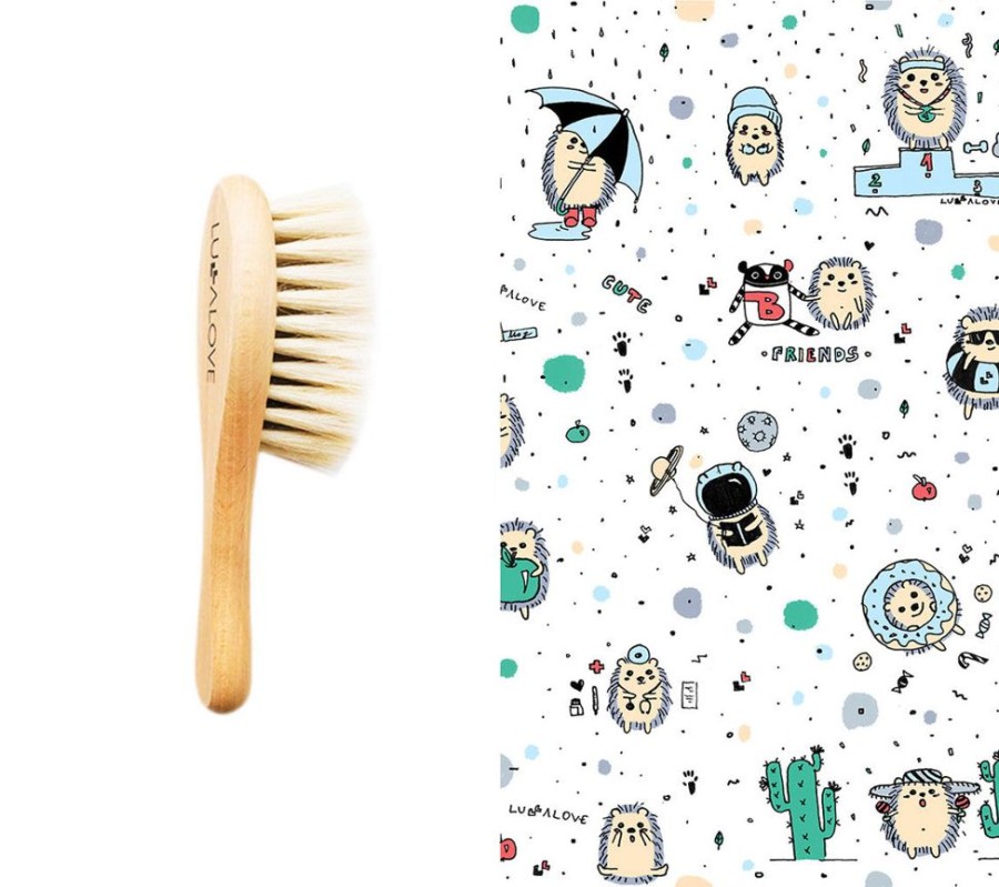 Accessories Lullalove | Cradle Cap Brush With Muslin Cloth- Cute Hedgehog (2 Colours)