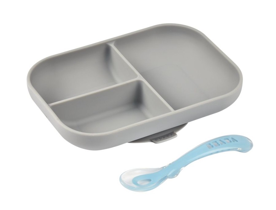 Feeding Beaba | Beaba Silicone Compartment Plate & Spoon - Grey