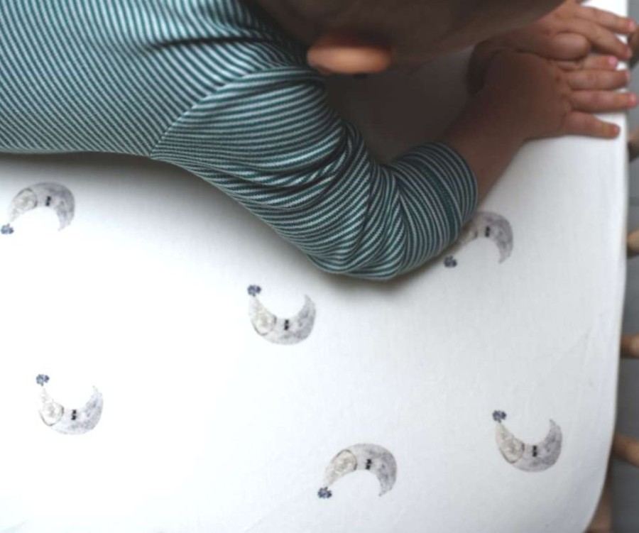 Bed Time Cuddle Dreams | Cot Bed Fitted Sheet - Moon (Choice Of 2 Sizes)