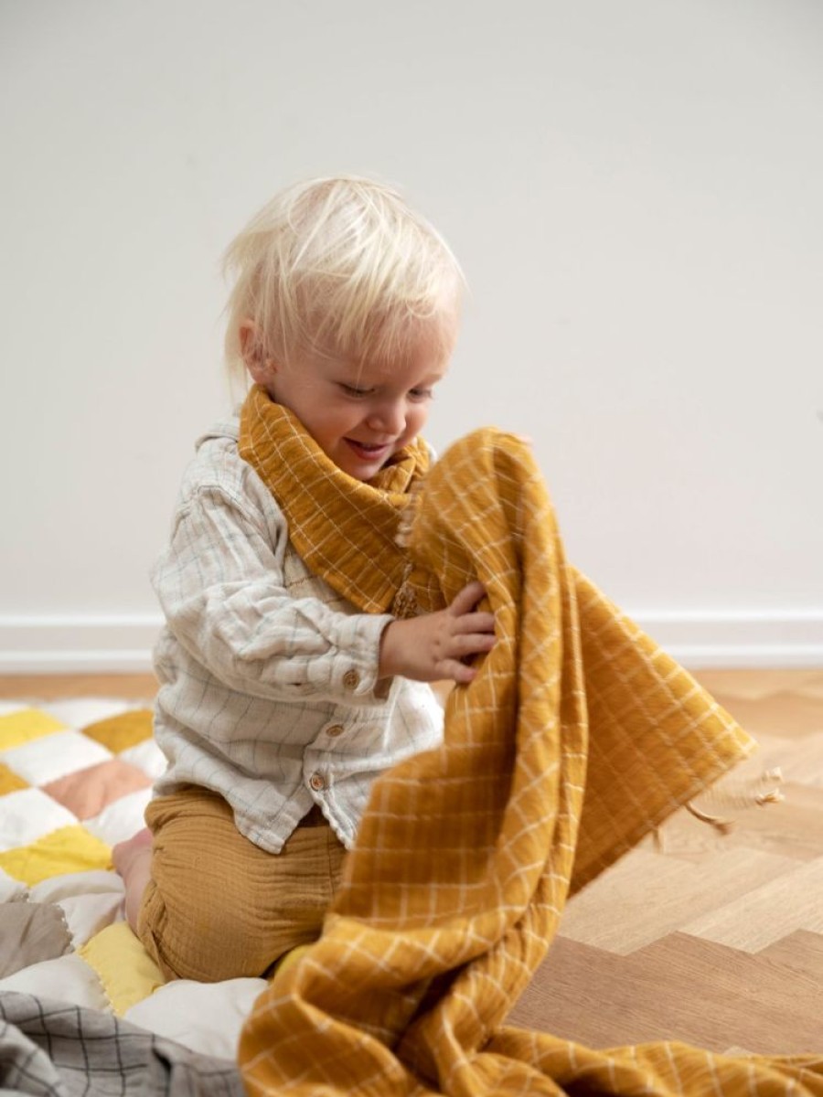 Bed Time Fabelab | Fabelab 100% Organic Cotton Baby Blanket - Grid (5 Colours) Bright Blue