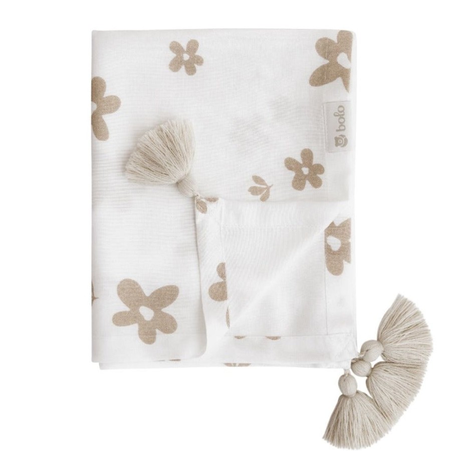 Bed Time Bolo | Bolo Bamboo Swaddle Blanket - Beige Flowers