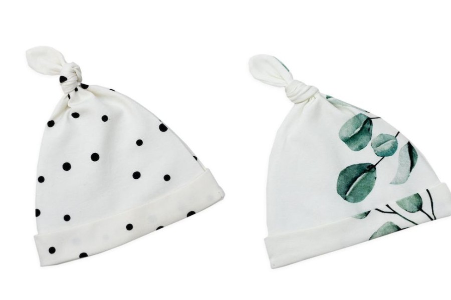 Accessories Sleepee | Baby Knotted Hats - Black Dots & Eucalyptus (2 Pack)