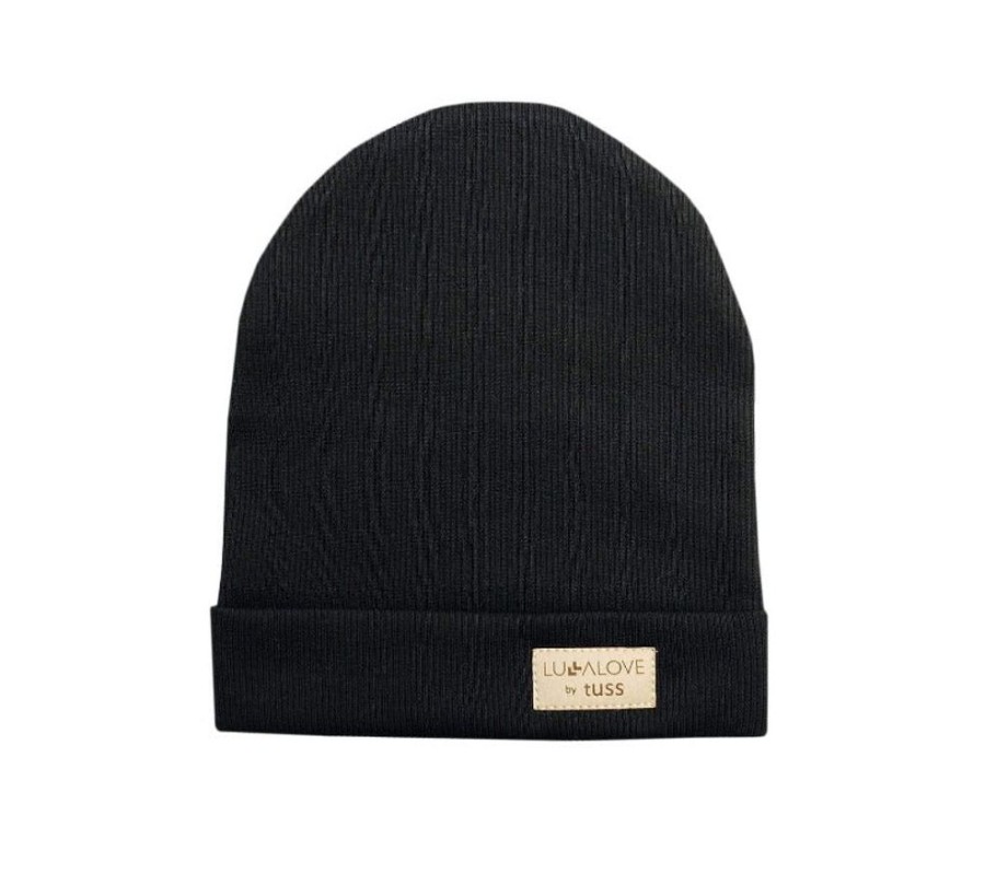 Accessories Lullalove | Lullalove Rib Knit Cotton Beanie - Black (2 Sizes)